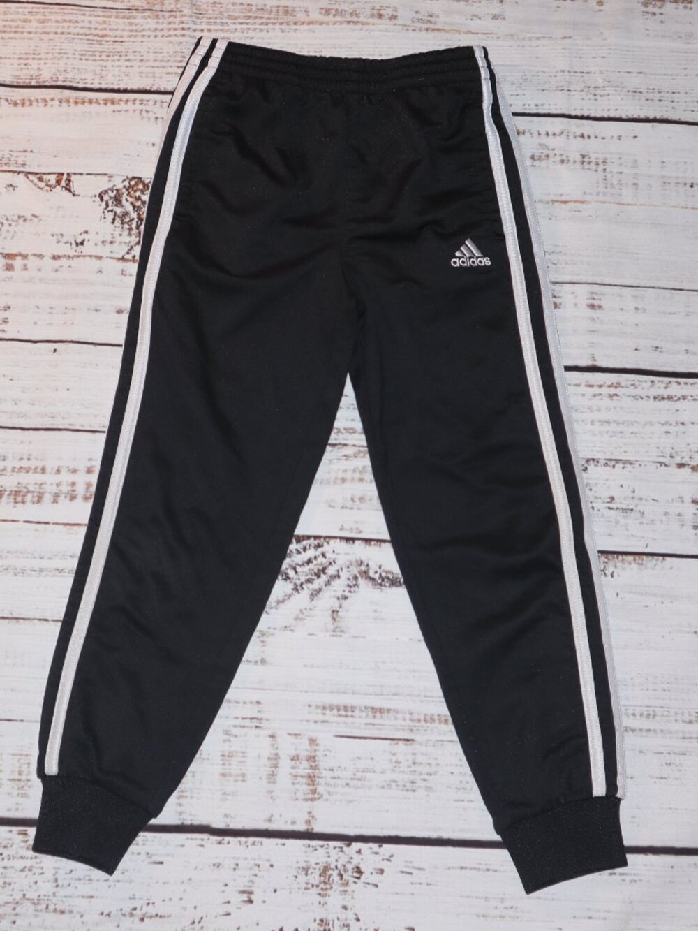 Adidas Boys Black Track Jogger Pants Size 6 Athletic Stripe Sweatpants